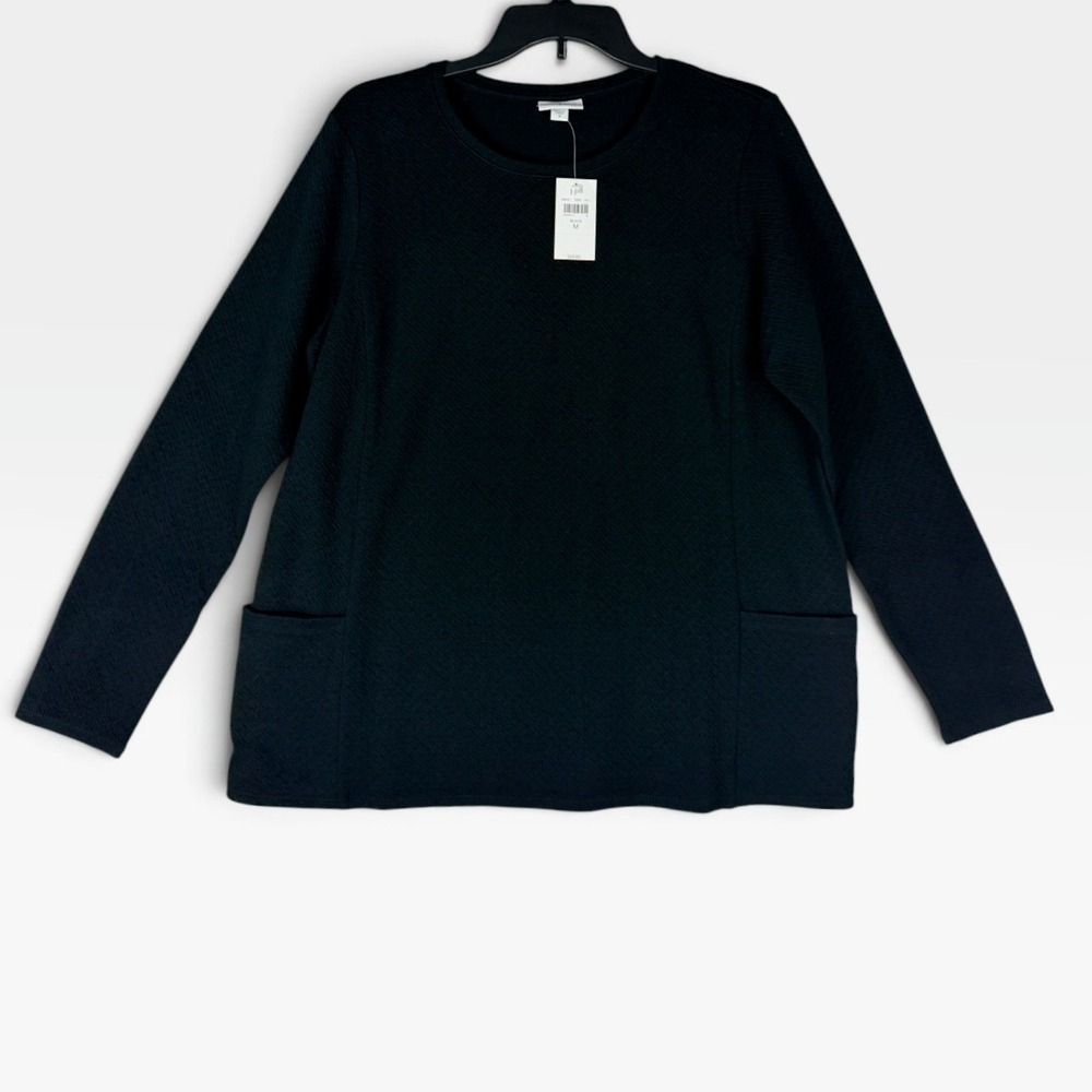 J. Jill Pure Jill Quilted Tunic Top Womens Medium Black Pockets NWT